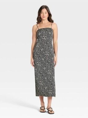 A New Day Black & White Printed Spaghetti Strap Midi Dress